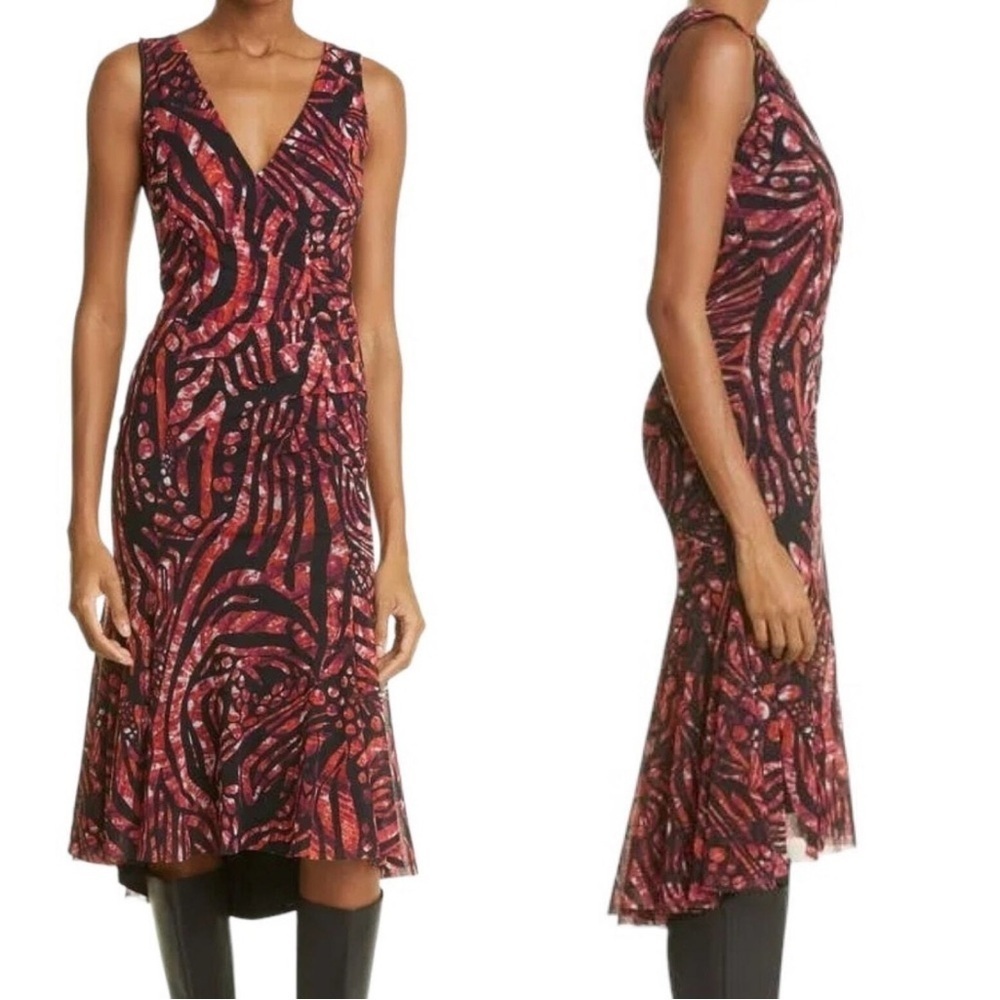 NEW Fuzzi Abito Ruched Sleeveless A-Line Dress Passion V-Neck Faux Wrap Sz M